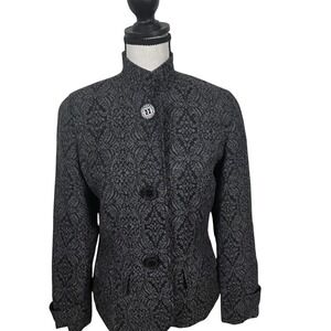 Coldwater Creek Black Gray Jacquard Blazer Jacket Academic Career Sz 8